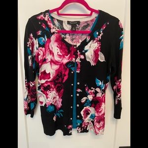 White House black market floral cardigan sweater
